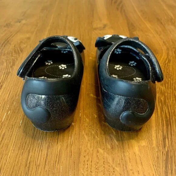 MINI MELISSA Black Cat Shoes Girls 7 Mary Jane Glitter Cats Toddler Girl Shoe - Picture 4 of 6